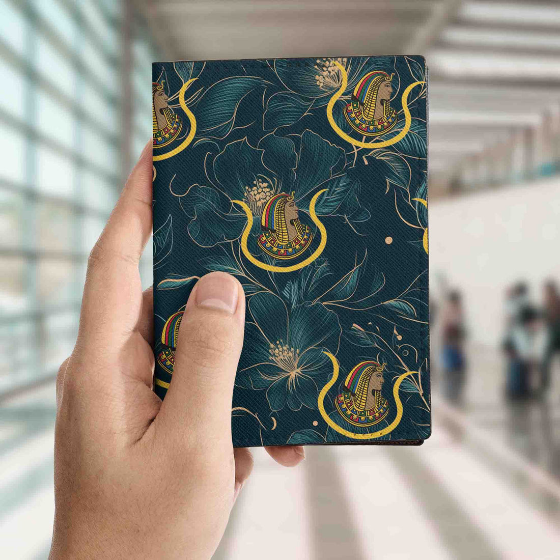 Blue Teal Floral Freemason Masonic Daughters of Isis DOI Ancient Egypt Passport Holder