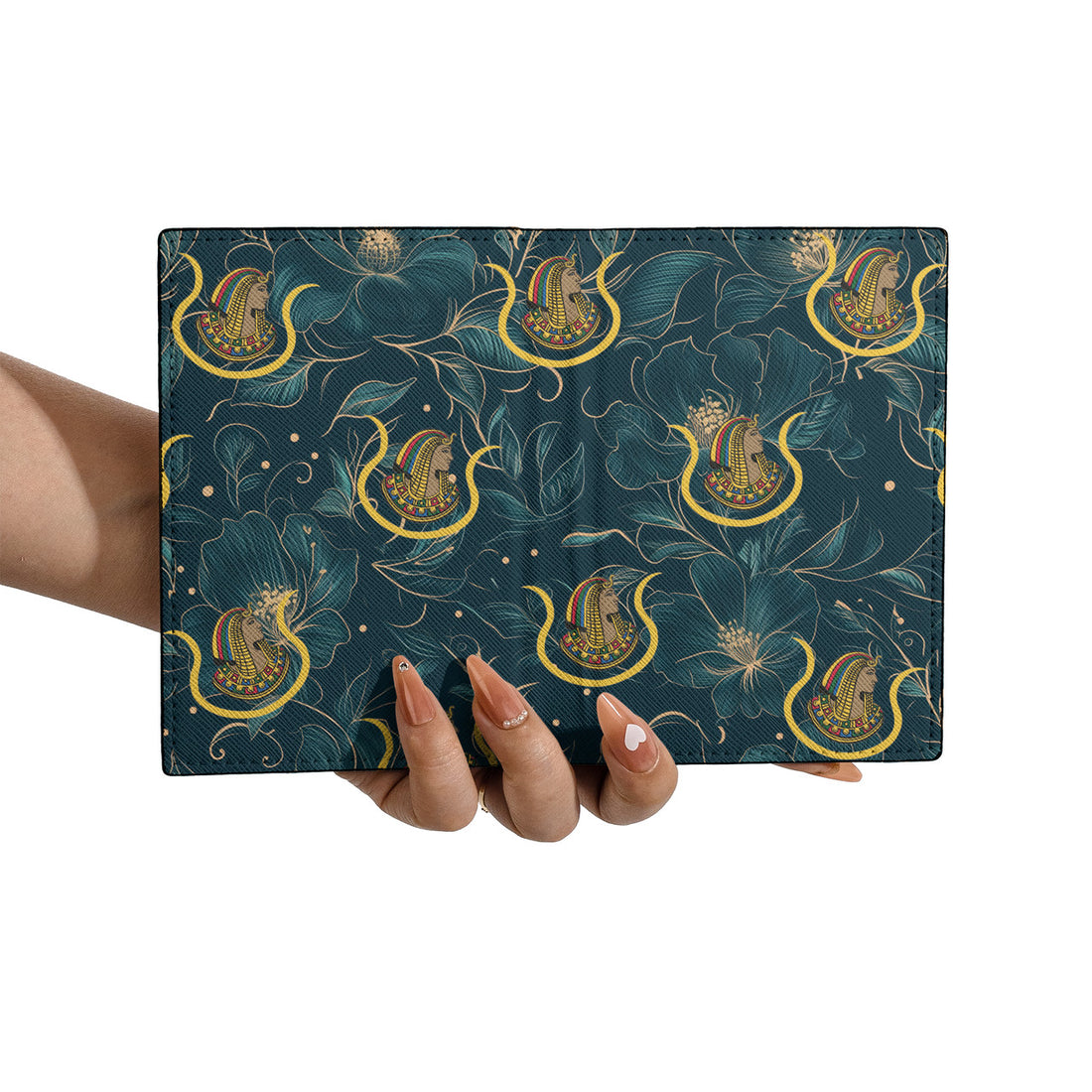 Blue Teal Floral Freemason Masonic Daughters of Isis DOI Ancient Egypt Passport Holder