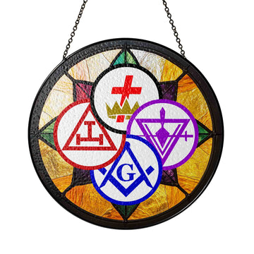 York Rite Mosaic Symbols Colorful Masonic Stained Glass Suncatcher