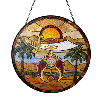Shriners Symbol Sun Desert Oasis Warm Tones Stained Glass Suncatcher