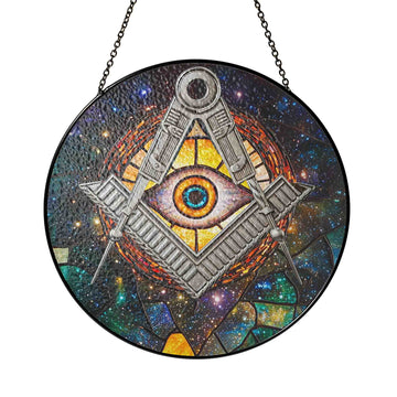 All Seeing Eye Sun Galaxy Masonic Colorful Stained Glass Suncatcher