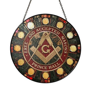 Freemason Prince Hall Mason Round Table Red Gold Masonic Stained Glass Suncatcher