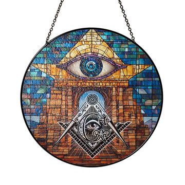 Stone Arch All Seeing Eye Colorful Masonic Glass Suncatcher