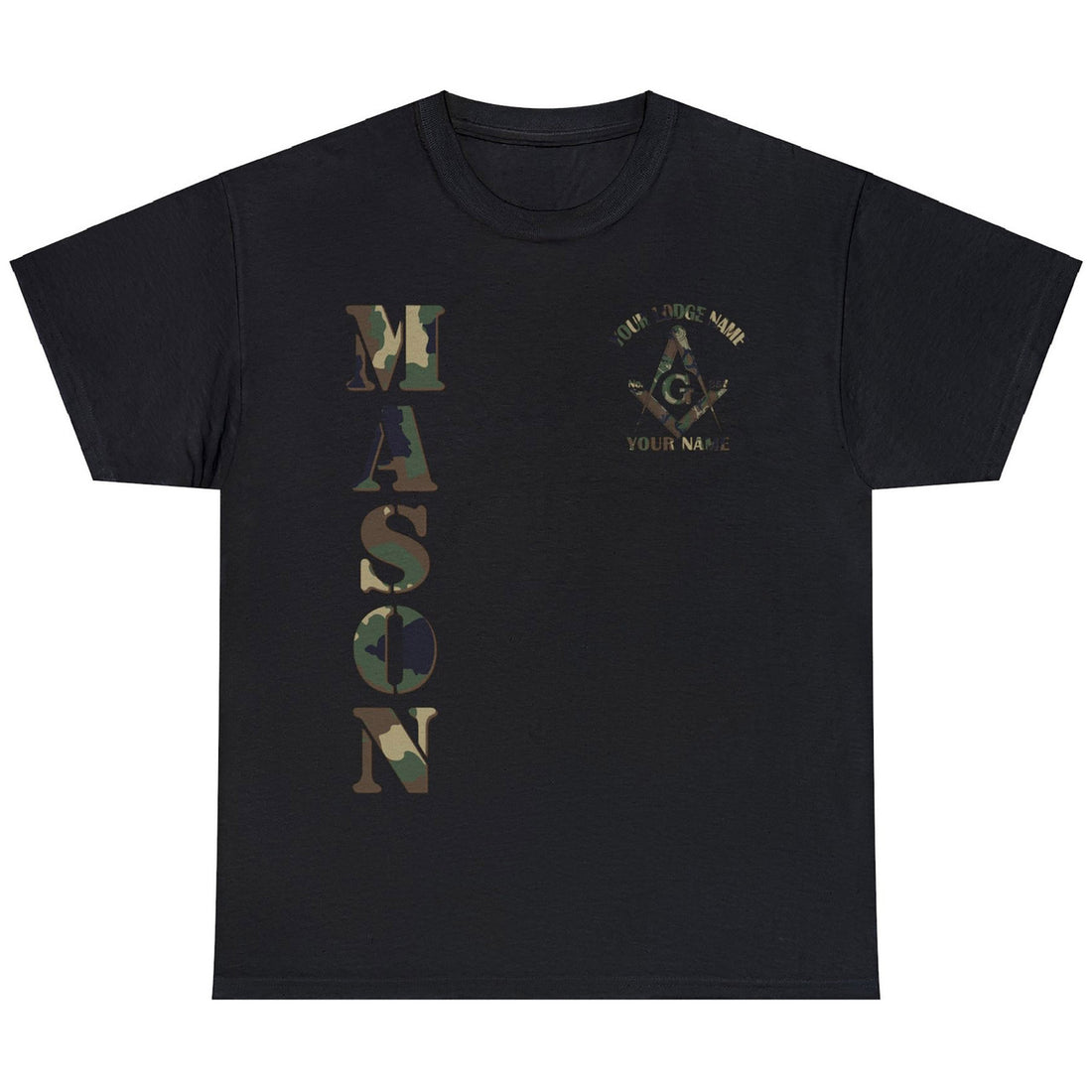Custom Camo Masonic Square and Compass, Freemasonary Unisex T-Shirt S-5XL
