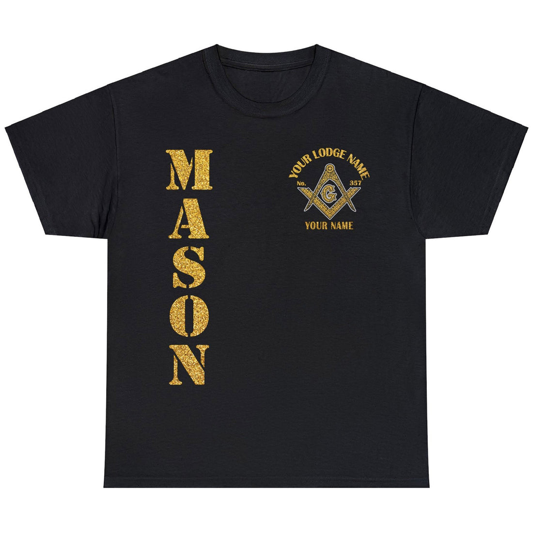 Custom Golden Masonic Square and Compass, Freemasonary Unisex T-Shirt S-5XL