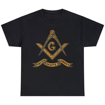 Faith Hope Charity Masonic Square and Compass, Freemasonary Unisex T-Shirt S-5XL