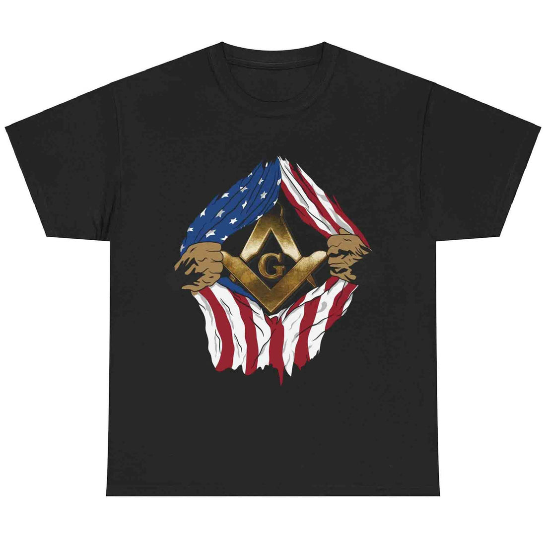 Vintage US Flag Real Mason Square & Compass Masonic T-Shirt