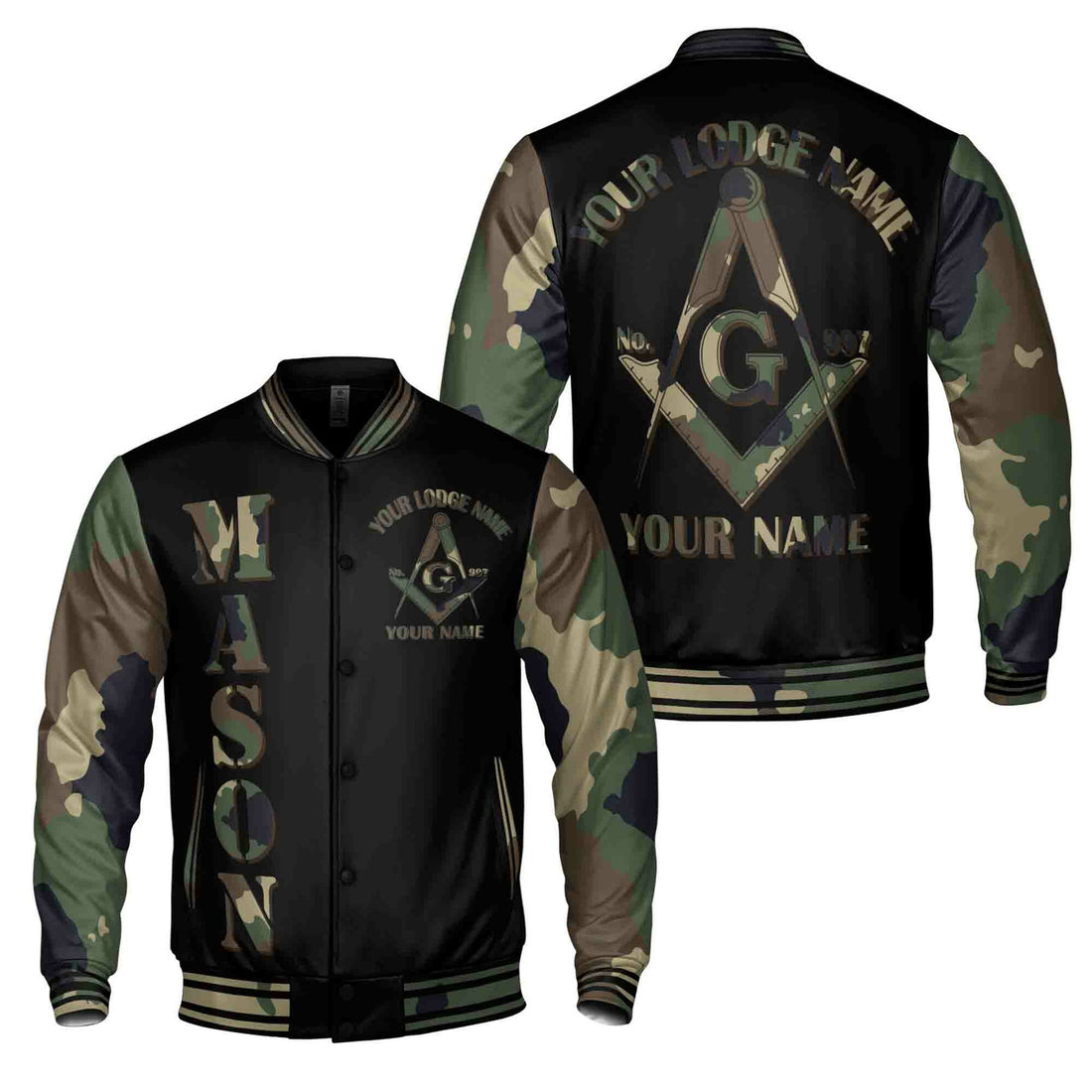 Custom Camo Freemason Masonic Symbol, Camouflage Freemasonary 3D Baseball Jacket S-5XL - FUKAMASONIC