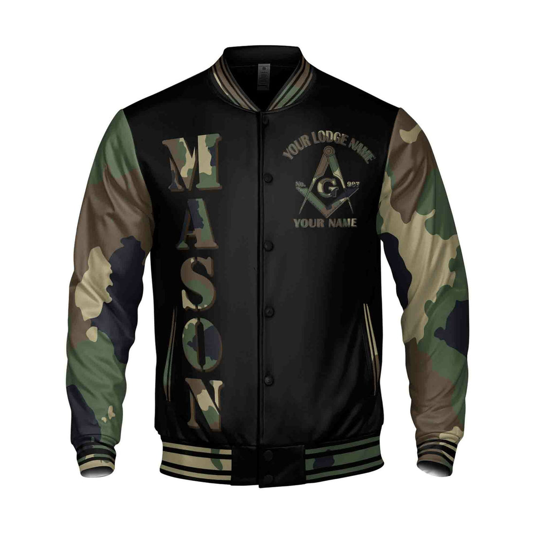Custom Camo Freemason Masonic Symbol, Camouflage Freemasonary 3D Baseball Jacket S-5XL - FUKAMASONIC