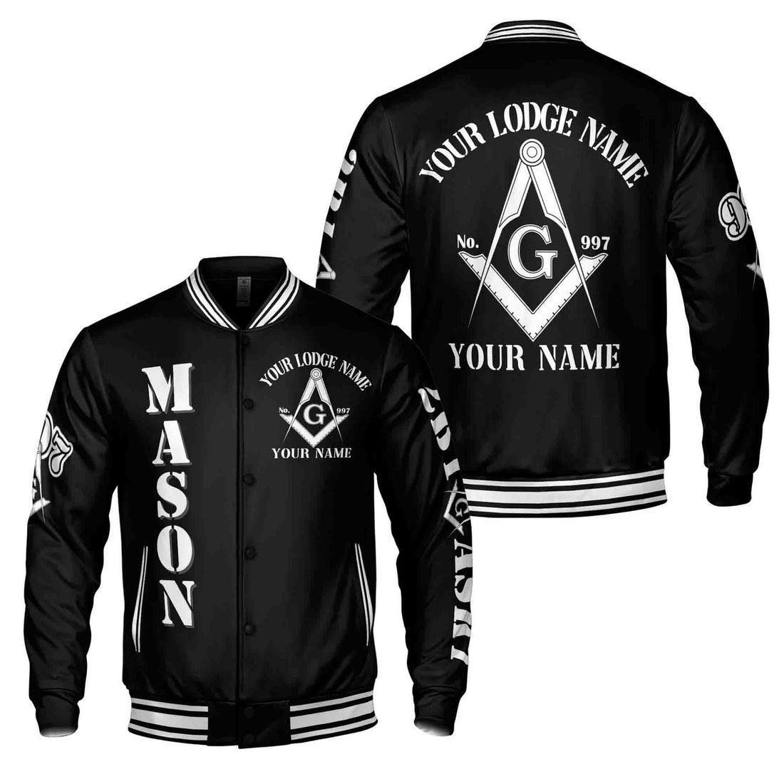 Custom Black And White Freemason Masonic Symbol, Camouflage Freemasonary 3D Baseball Jacket S-5XL - FUKAMASONIC