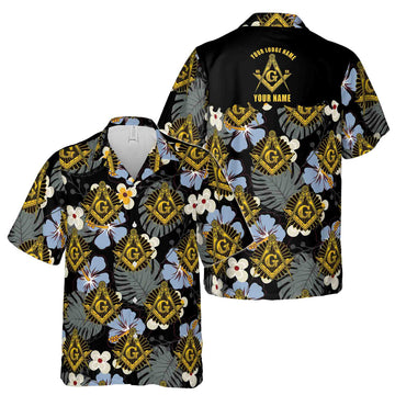 Customize Freemasonry Master Mason Black Tropical Floral Hawaiian Shirt S-5XL - FUKAMASONIC
