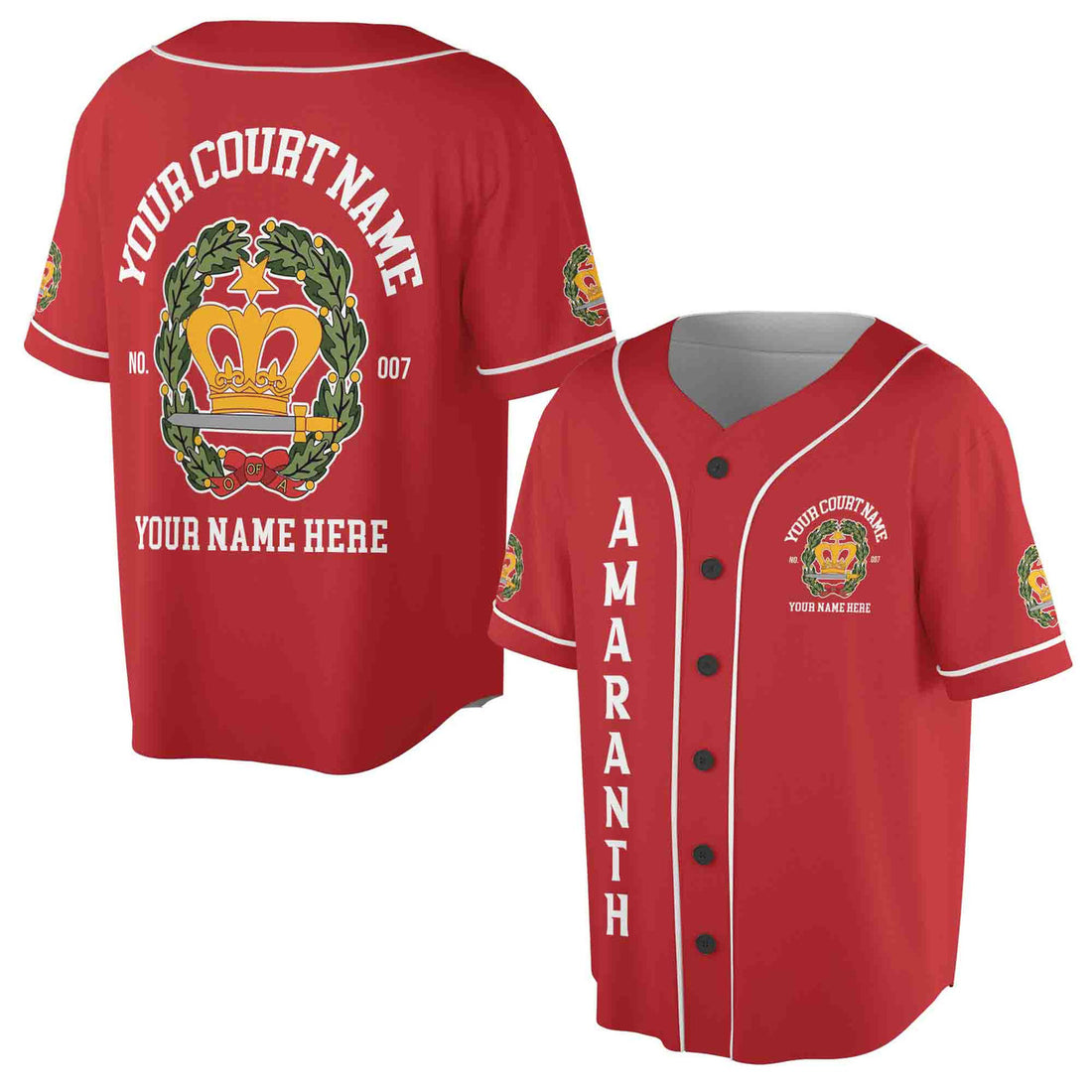 Custom Name Court Order of the Amaranth Emblem OES Unisex Baseball Jersey S-5XL
