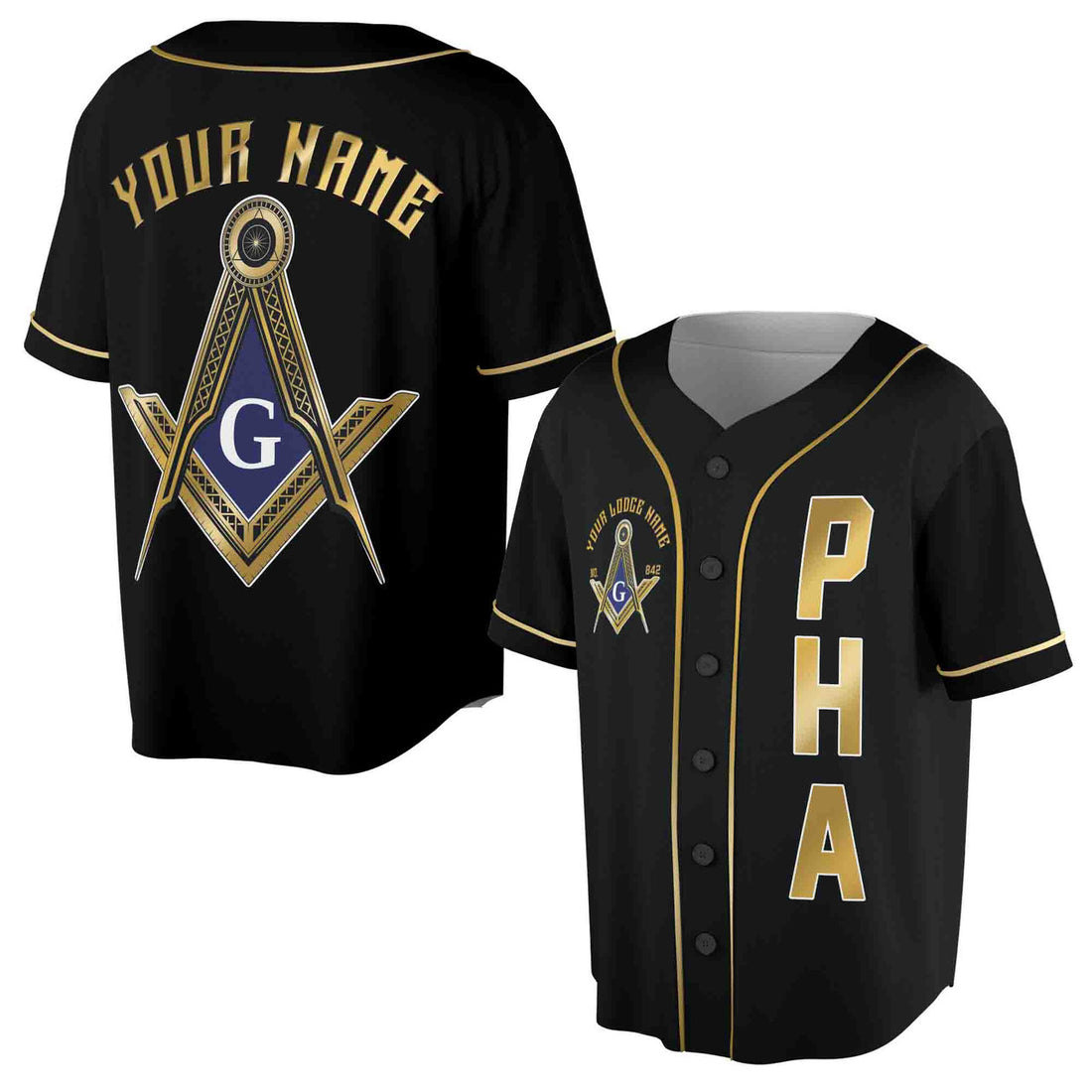 Custom Name Logde Name Number Masonic Lodge, PHA Freemasonry 3D Baseball Jersey Size S-5XL