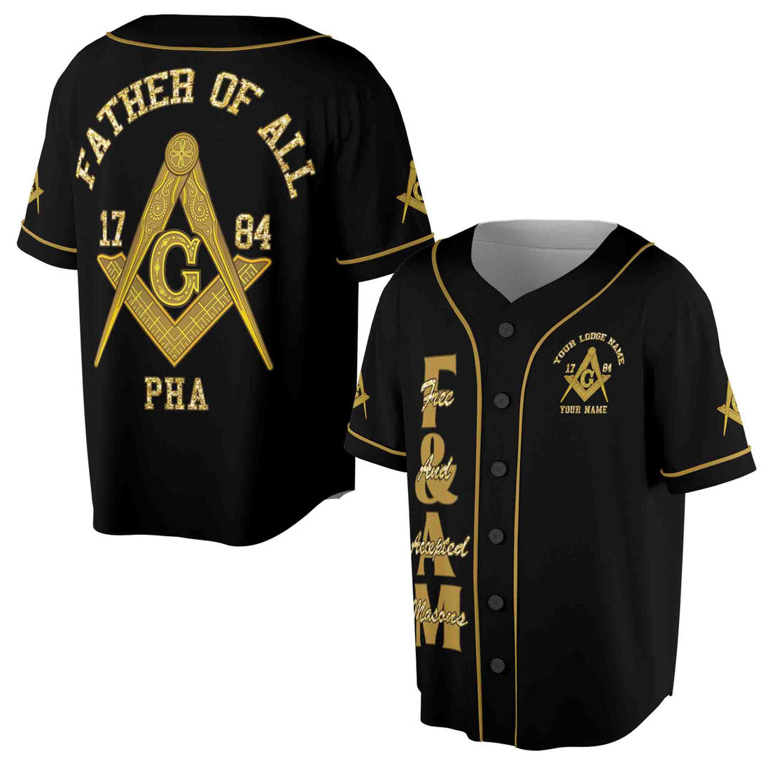 Customize Name F. & A.M. Father of All PHA Freemasonry Masonic Baseball Jersey S-5XL
