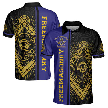 Customize Name Lodge Name Masonic Freemasonry Emblem Men's Polo Shirt S-5XL - FUKAMASONIC