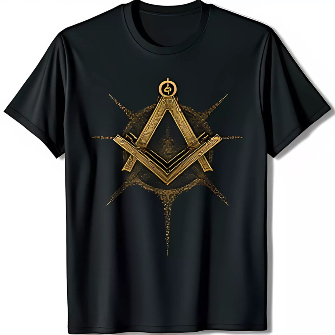 Men's Black T-Shirt with Detailed and Square Design Masonic Symbol