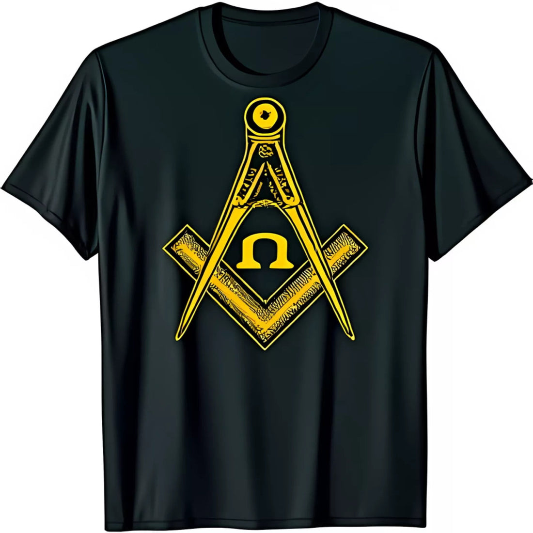 Black T-Shirt with Yellow Masonic and Square Symbol Design