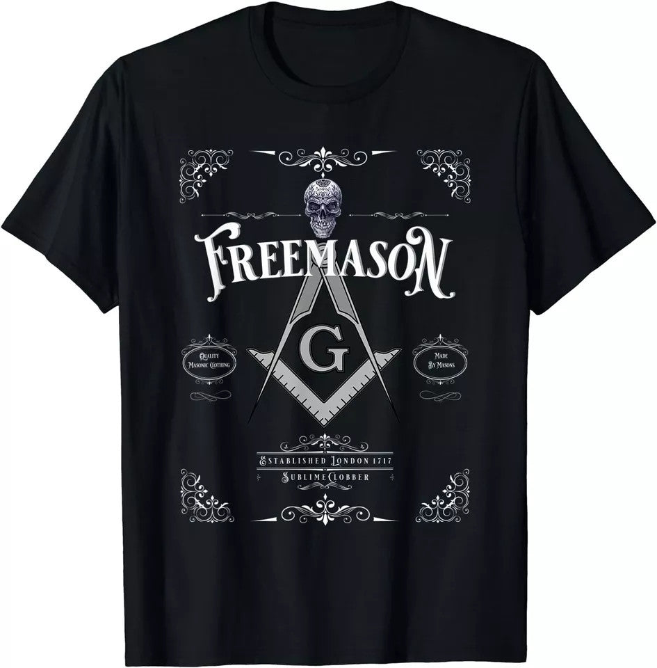 Masonic Freemason With Square & Compasses and Skull Shirt S-5XL