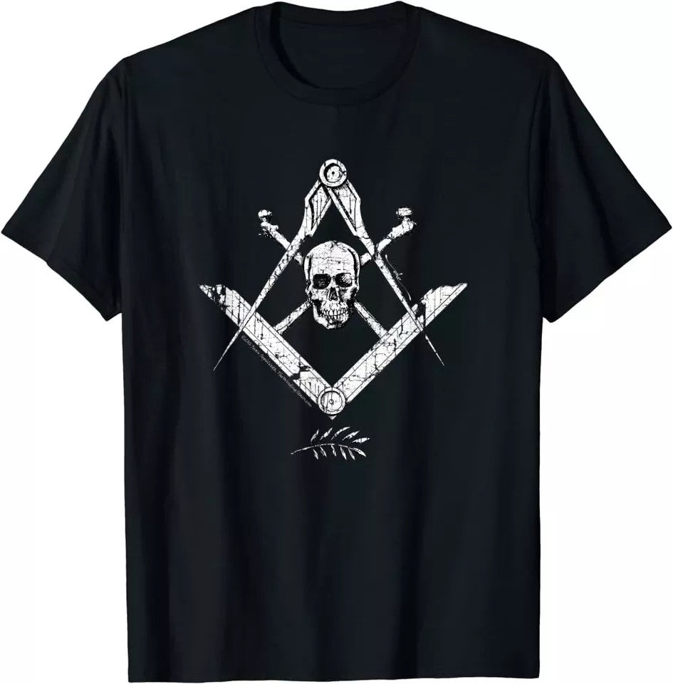Mens Memento Mori Freemason Shirt Skull and Bones Masonic -Shirt