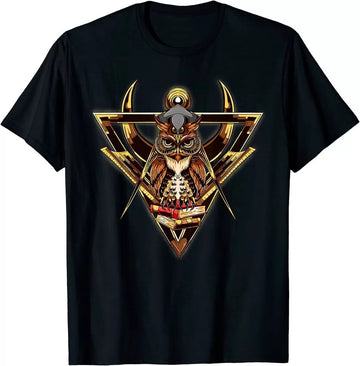 Masonic Mason Square Compass Owl Books Tee T-Shirt