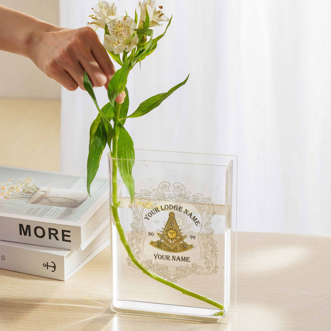Customized Past Master Freemasonry Masonic Acrylic Book Vase - FUKAMASONIC