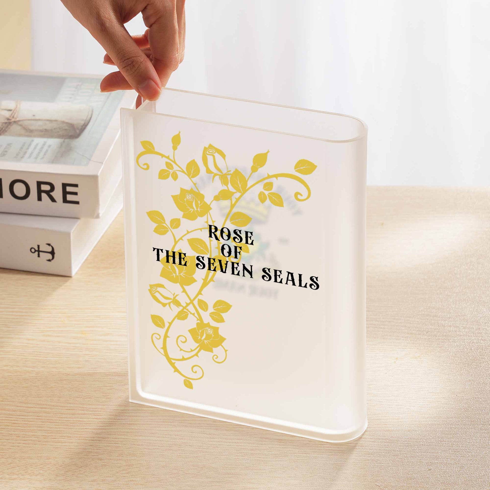 Customized with Name and Chapter Rose of the Seven Seals ROS Acrylic Book Vase - FUKAMASONIC