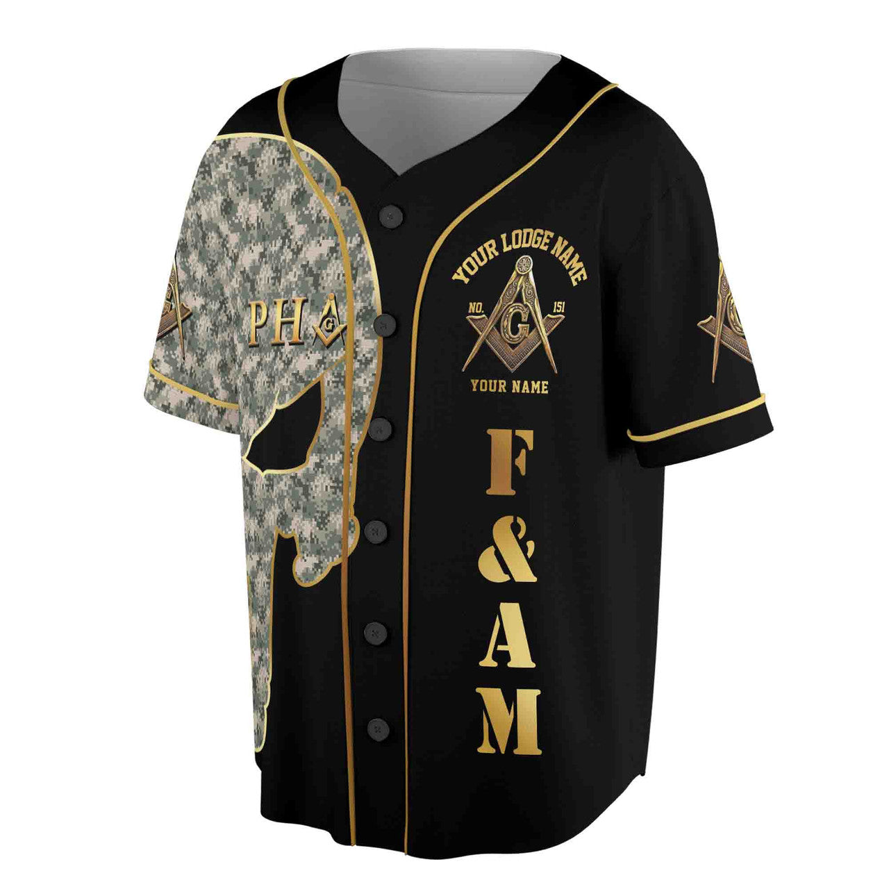 Custom Name Skull PHA F&AM Freemasonary Masonic Baseball Jersey S-5XL - FUKAMASONIC