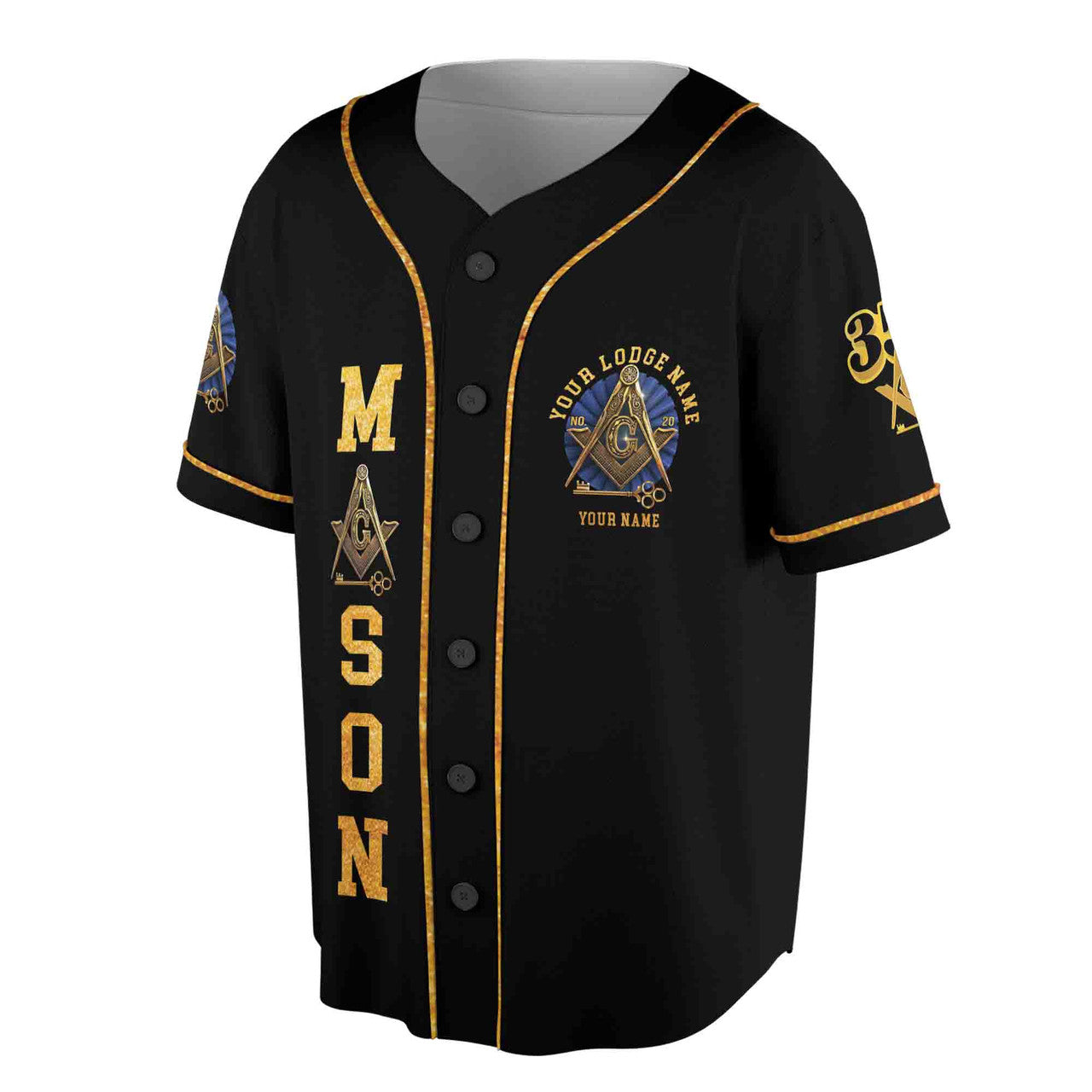 Square & Compass with Key Custom Lodge Name Number 3D Baseball Jersey Size S-5XL - FUKAMASONIC