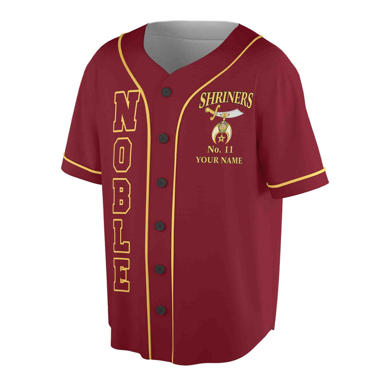 Custom Name Number Temple Shriners Noble Freemason Burgundy Baseball Jersey S-5XL - FUKAMASONIC