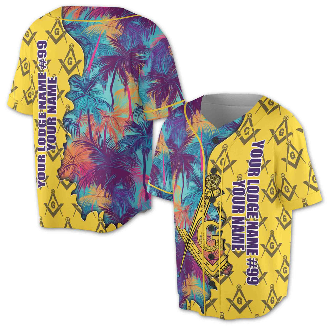 Custom Masonic Freemasonry Hawai Tropical Pattern Baseball Jersey S-5XL