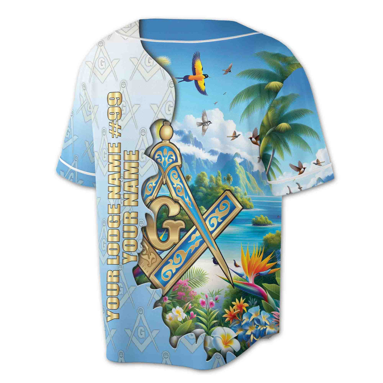 Custom Masonic Freemasonry Blue Tropical Nature Baseball Jersey S-5XL - FUKAMASONIC