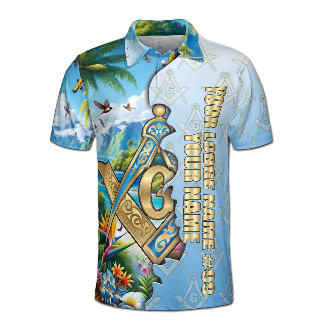 Custom Masonic Freemasonry Blue Tropical Nature Men's Polo Shirt S-5XL - FUKAMASONIC