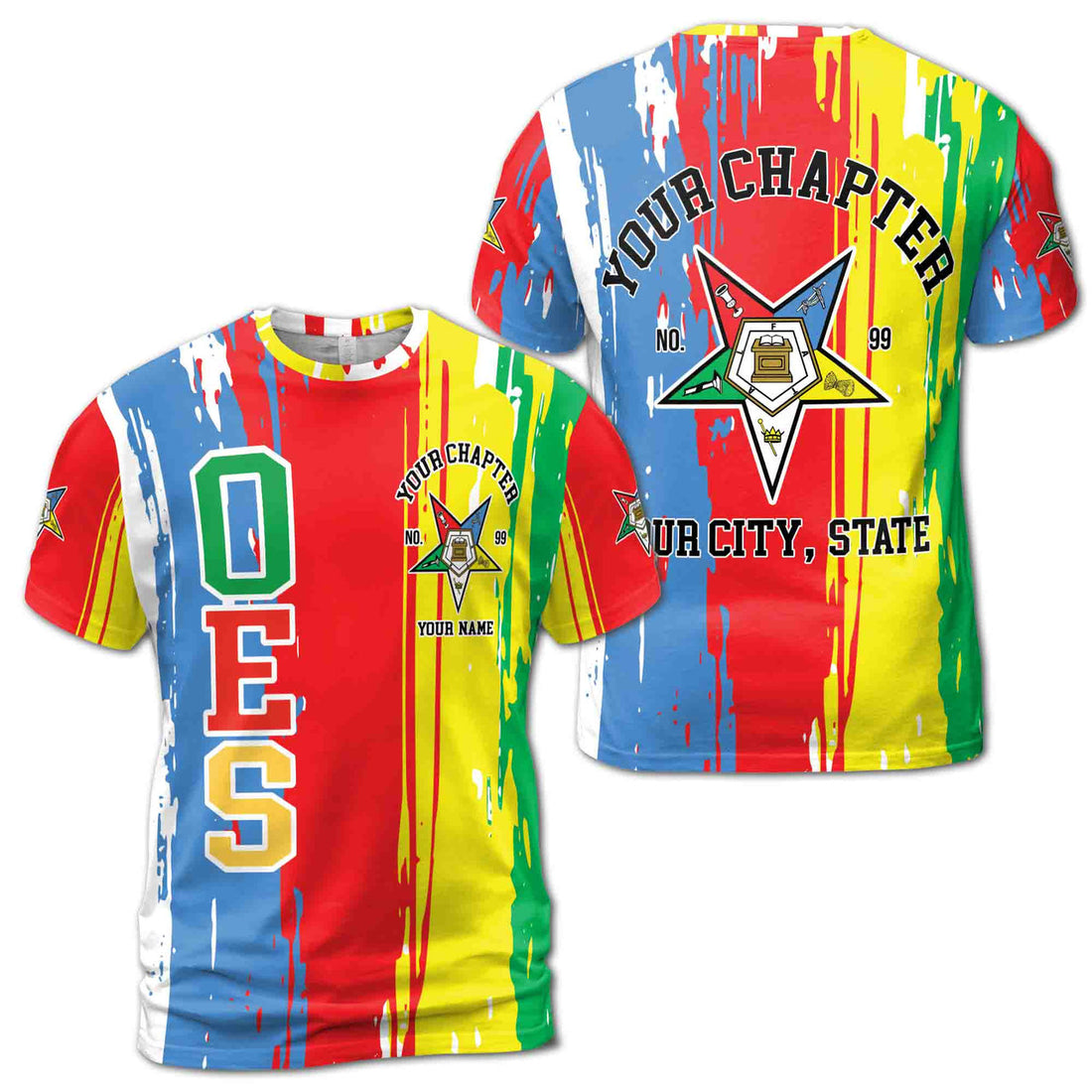 Personalized Colorful Order Of The Eastern Star OES Pentagon Down 3D T-shirt S-5XL - FUKAMASONIC
