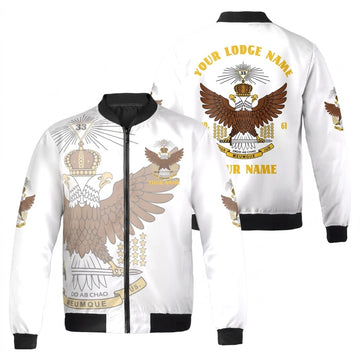 Custom Name Scottish Rite 33 Degree Eagle Wings Up Masonic Bomber Jacket S-5XL