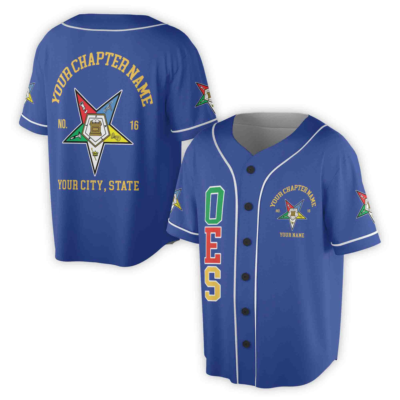 Custom Name Order of the Eastern Star OES Pentagon Down AF&AM Unisex Baseball Jersey S-5XL - FUKAMASONIC