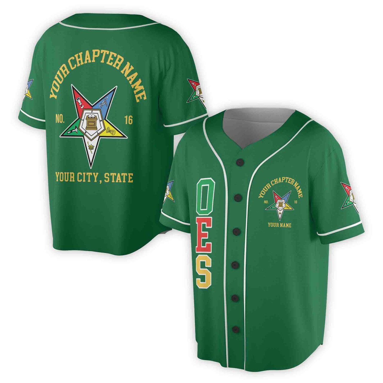 Custom Name Order of the Eastern Star OES Pentagon Down AF&AM Unisex Baseball Jersey S-5XL - FUKAMASONIC