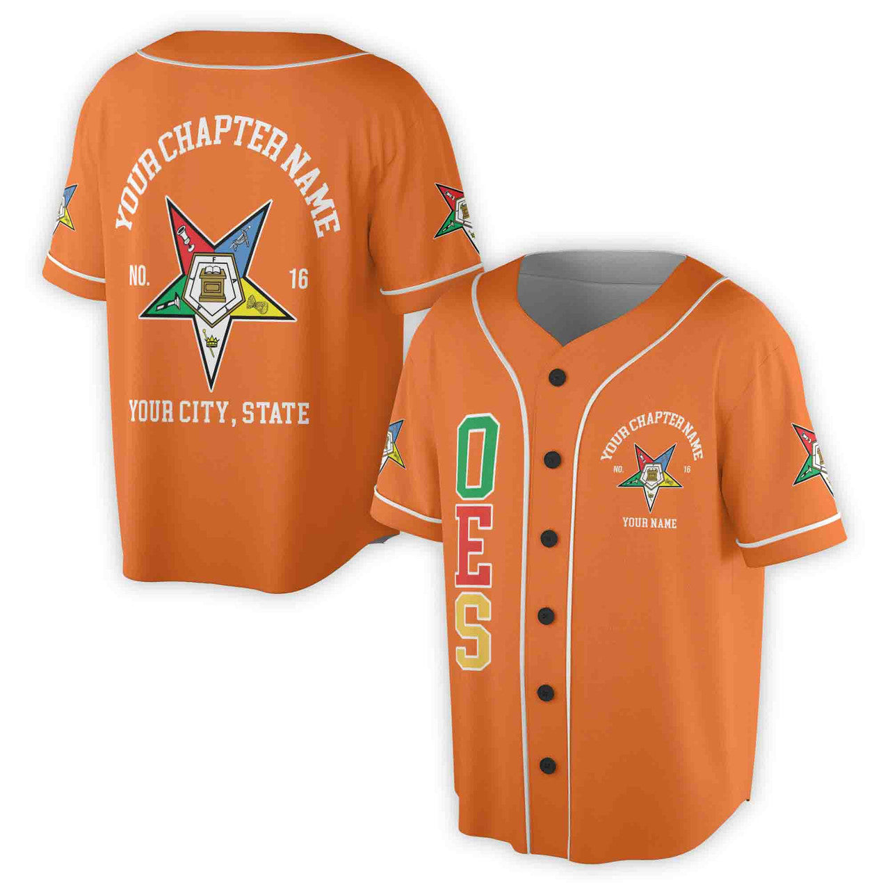 Custom Name Order of the Eastern Star OES Pentagon Down AF&AM Unisex Baseball Jersey S-5XL - FUKAMASONIC