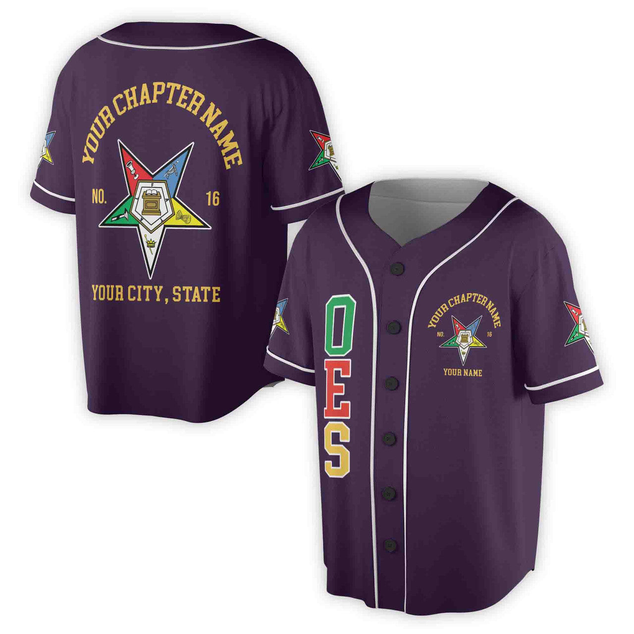 Custom Name Order of the Eastern Star OES Pentagon Down AF&AM Unisex Baseball Jersey S-5XL - FUKAMASONIC