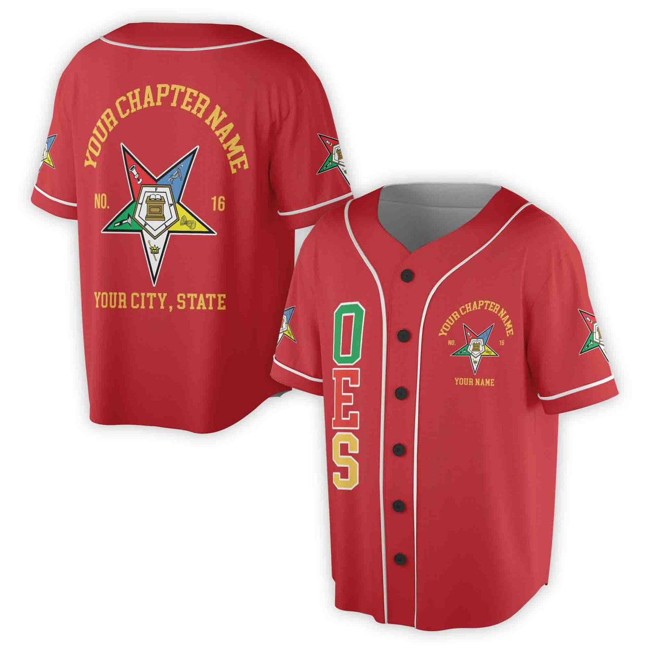 Custom Name Order of the Eastern Star OES Pentagon Down AF&AM Unisex Baseball Jersey S-5XL - FUKAMASONIC