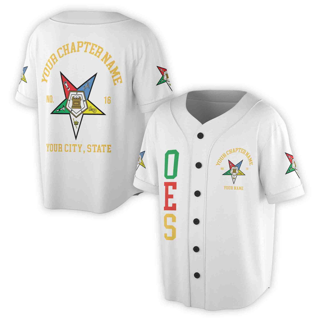 Custom Name Order of the Eastern Star OES Pentagon Down AF&AM Unisex Baseball Jersey S-5XL - FUKAMASONIC