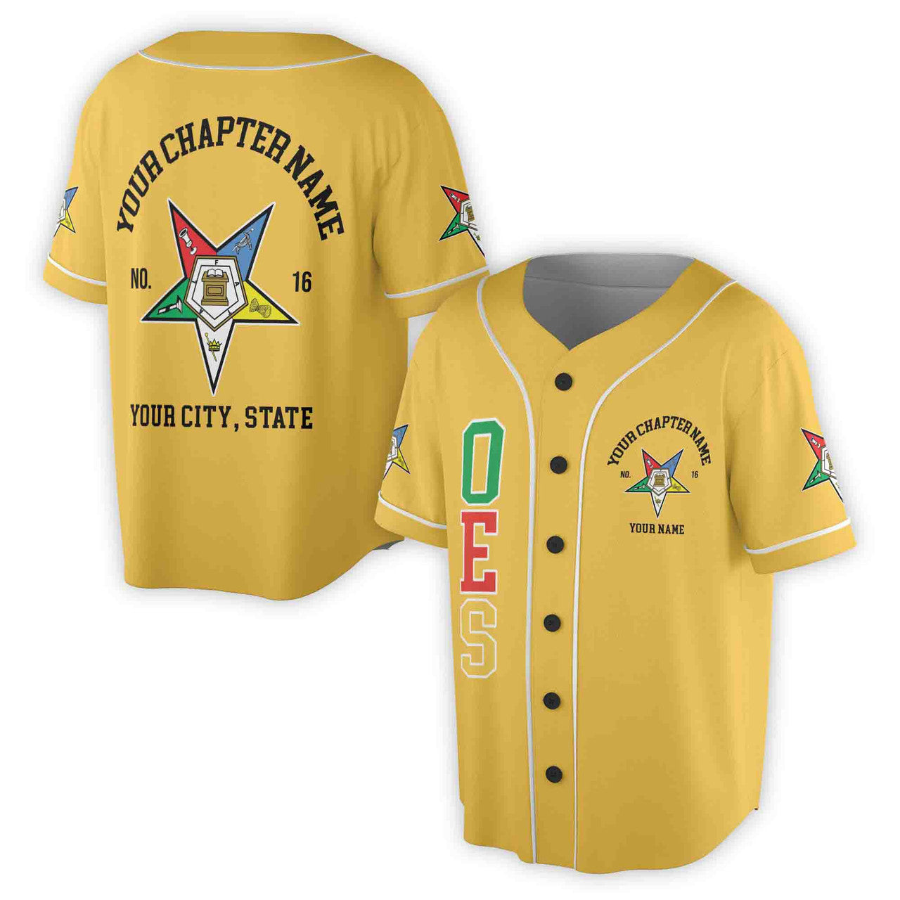 Custom Name Order of the Eastern Star OES Pentagon Down AF&AM Unisex Baseball Jersey S-5XL - FUKAMASONIC