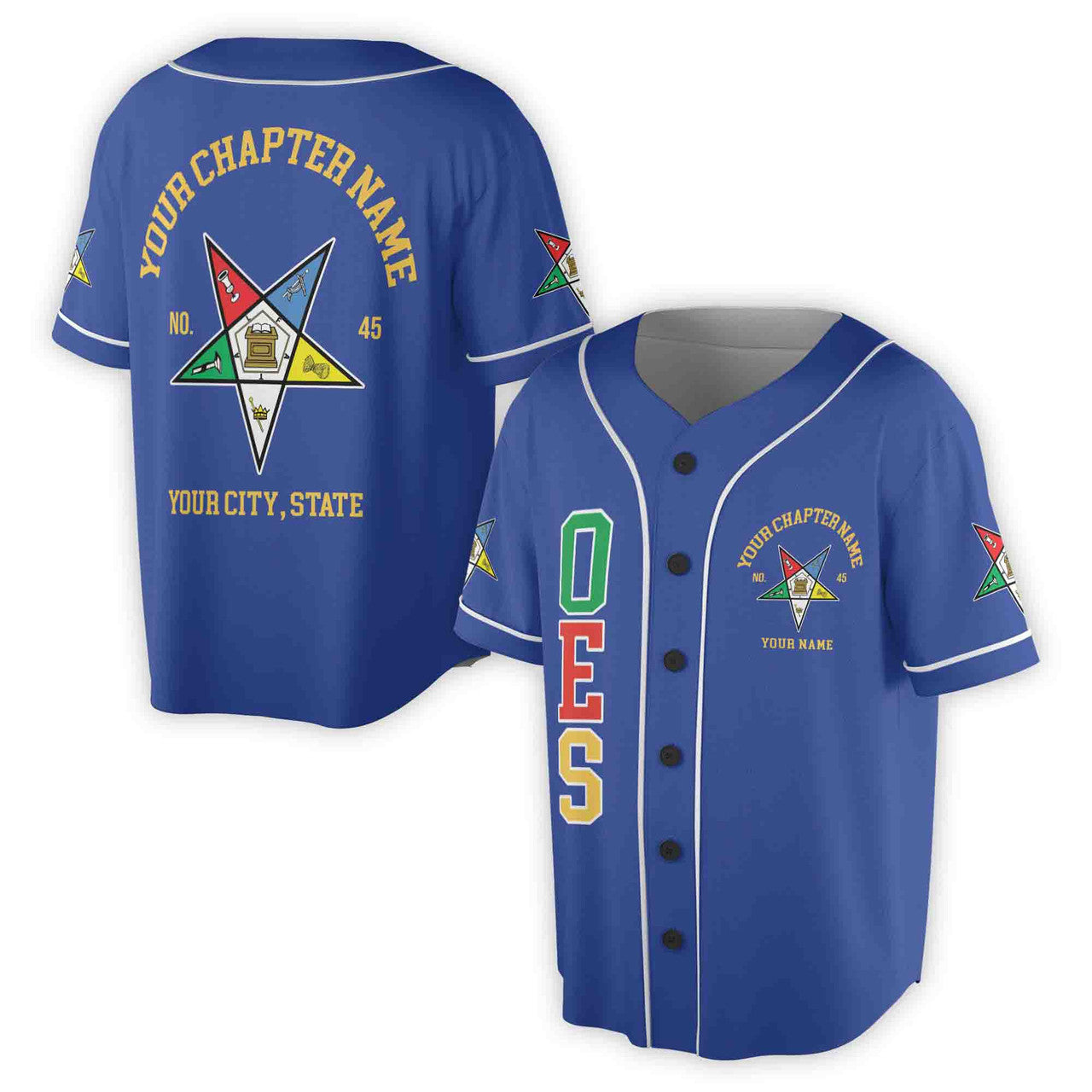 Custom Name Order of the Eastern Star OES Pentagon Up PHA Unisex Baseball Jersey S-5XL - FUKAMASONIC