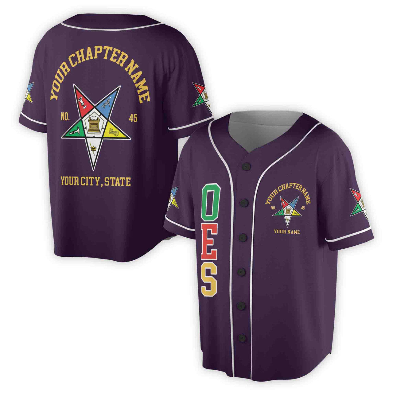 Custom Name Order of the Eastern Star OES Pentagon Up PHA Unisex Baseball Jersey S-5XL - FUKAMASONIC