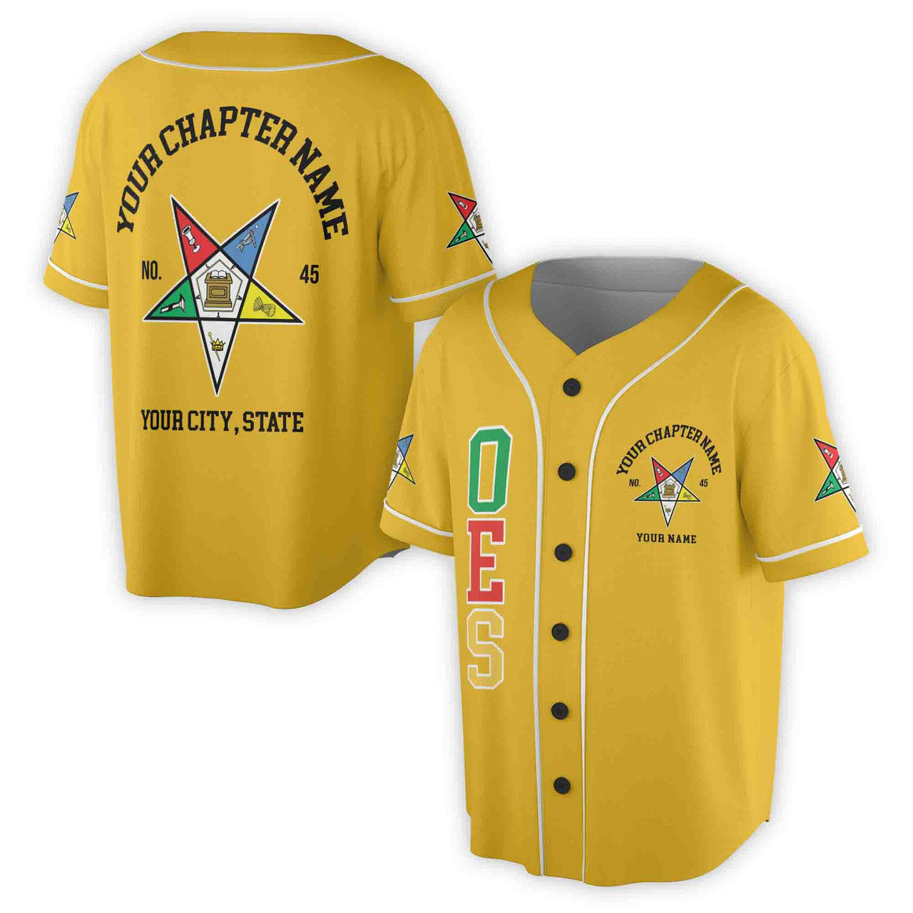 Custom Name Order of the Eastern Star OES Pentagon Up PHA Unisex Baseball Jersey S-5XL - FUKAMASONIC