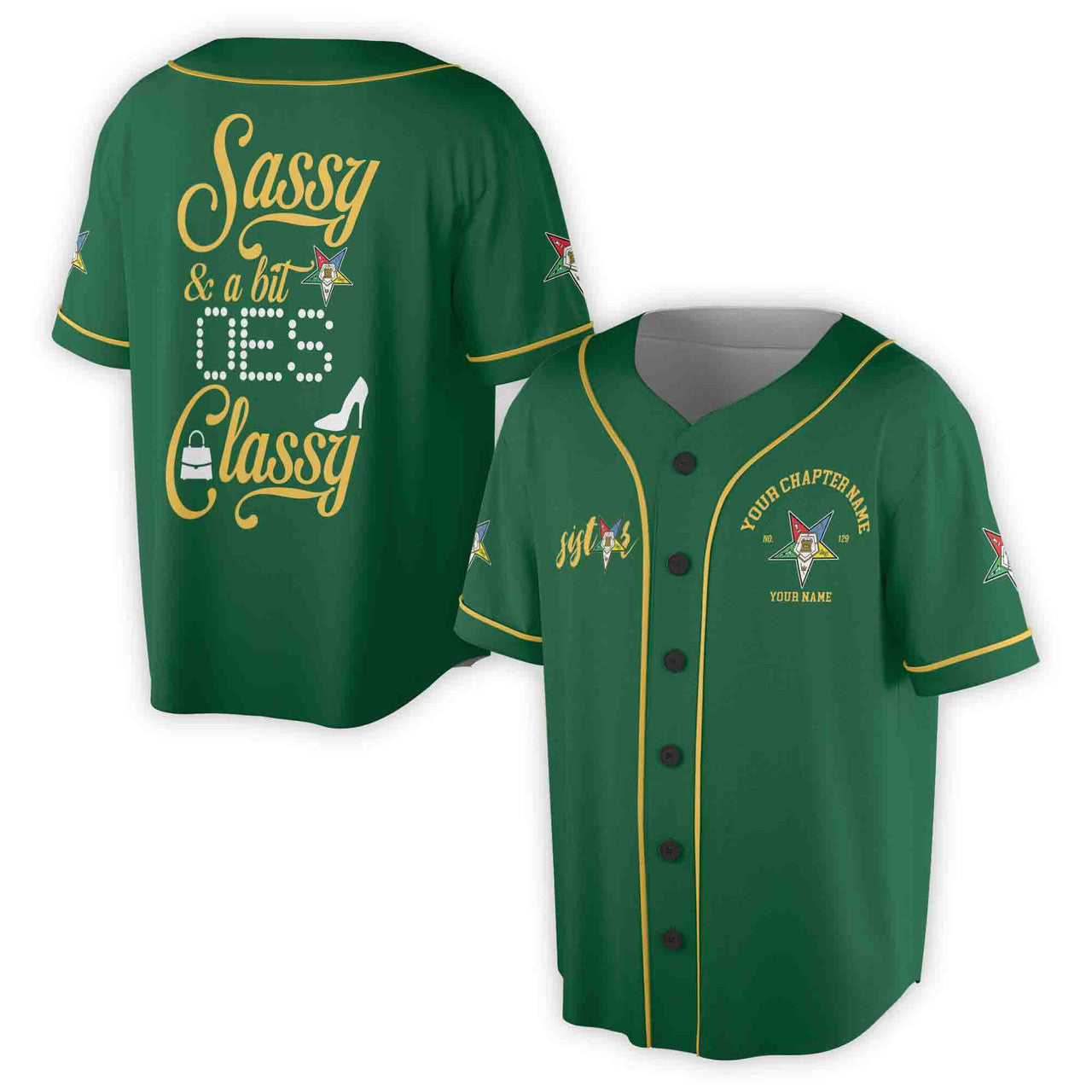 Custom Name Chapter Name OES Sassy and Classy Unisex Baseball Jersey S-5XL - FUKAMASONIC