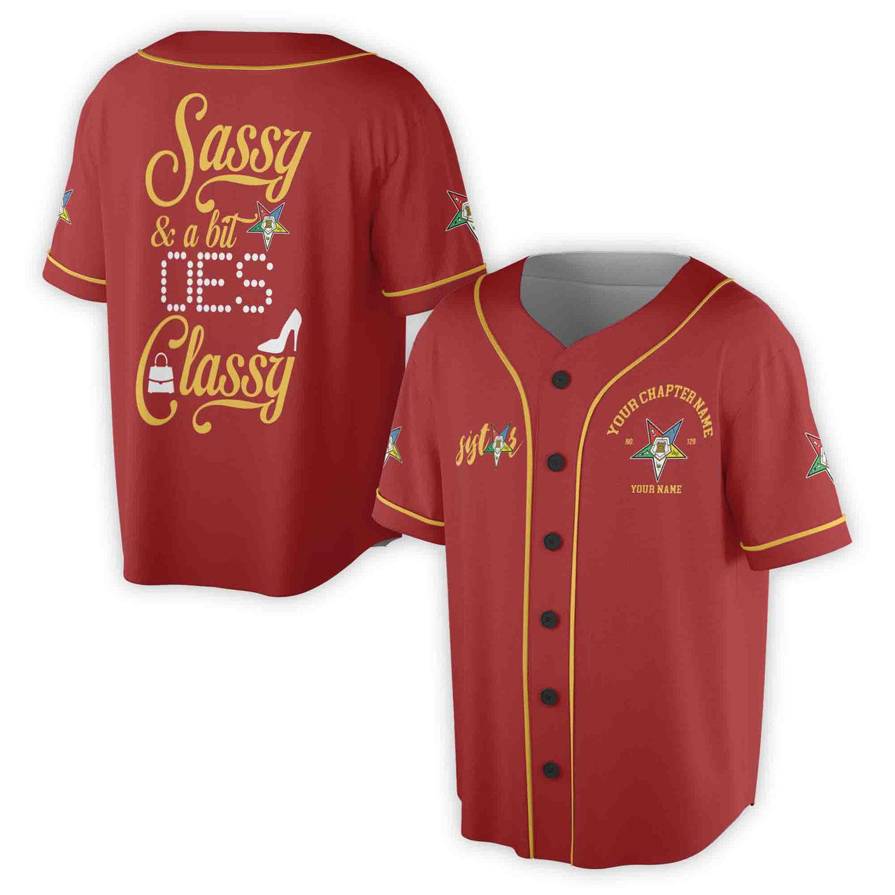 Custom Name Chapter Name OES Sassy and Classy Unisex Baseball Jersey S-5XL - FUKAMASONIC