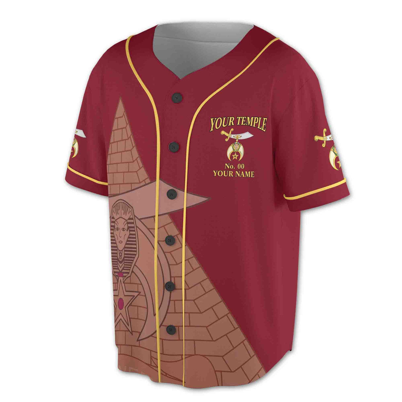 Custom Name Temple Shriners Noble Ancient Egypt Pyramid Baseball Jersey S-5XL - FUKAMASONIC