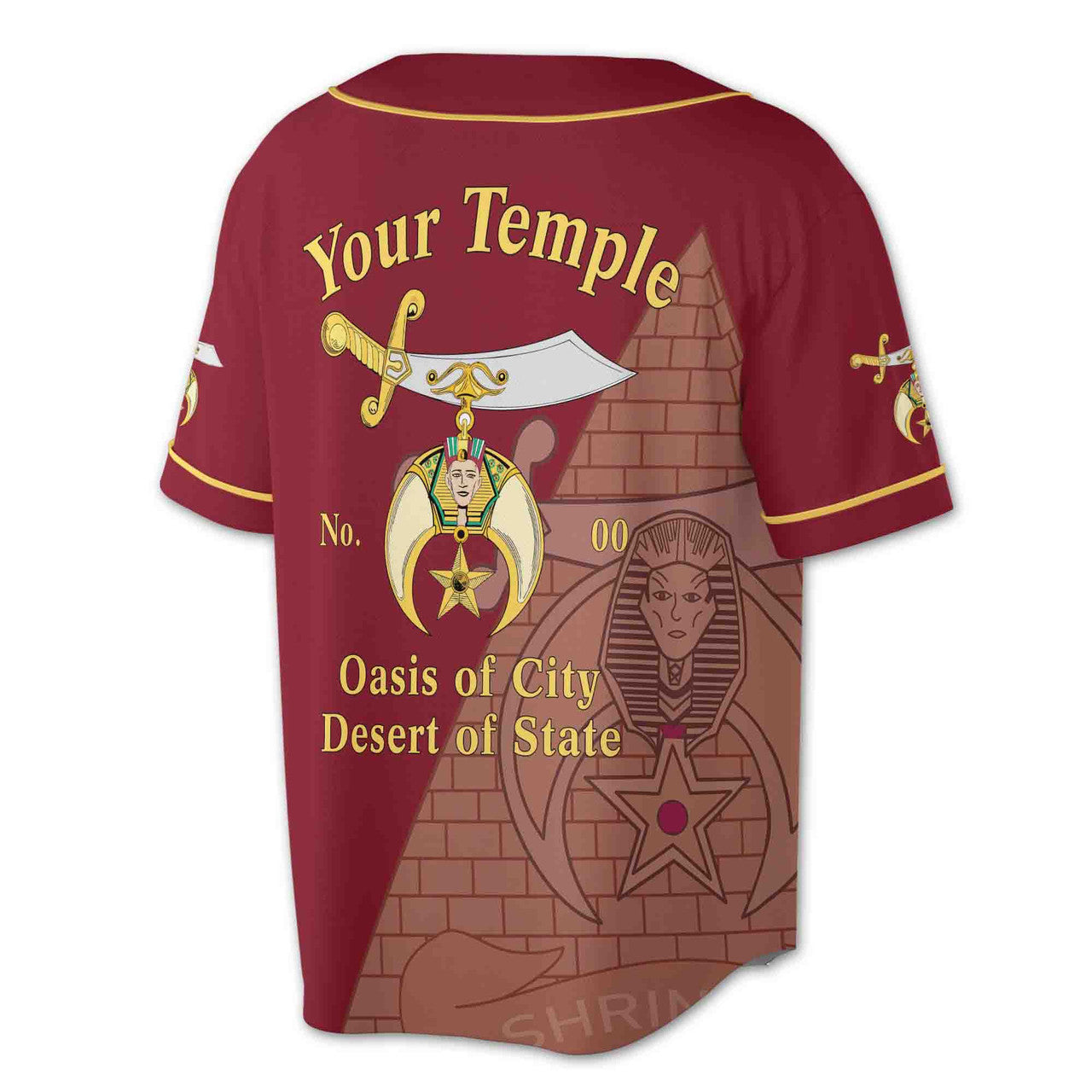 Custom Name Temple Shriners Noble Ancient Egypt Pyramid Baseball Jersey S-5XL - FUKAMASONIC