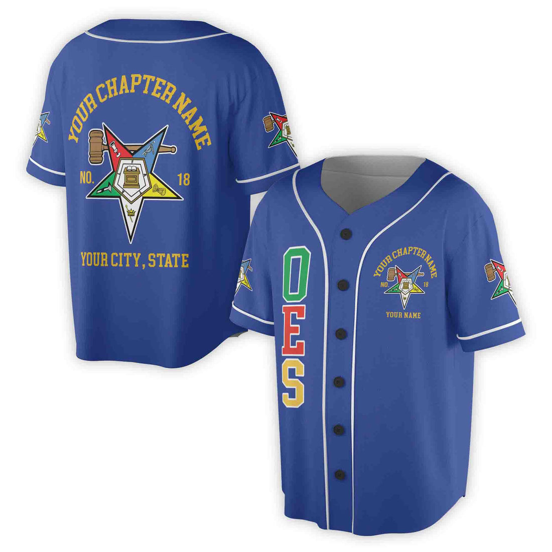 Custom Name Order of the Eastern Star Past Matron OES Gavel Unisex Baseball Jersey S-5XL