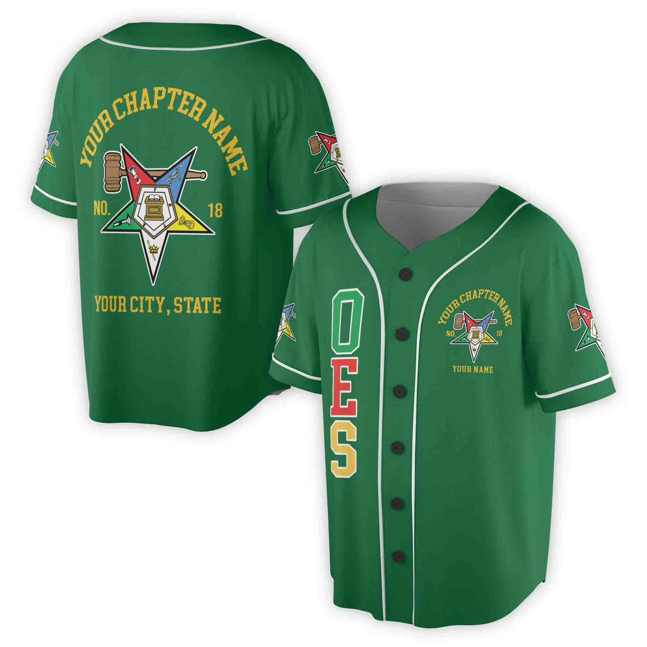 Custom Name Order of the Eastern Star Past Matron OES Gavel Unisex Baseball Jersey S-5XL - FUKAMASONIC